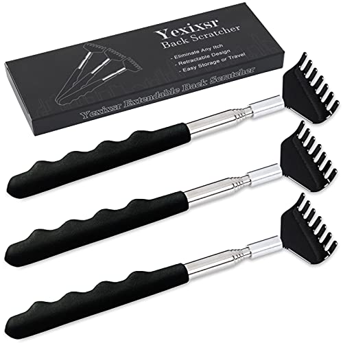 Yexixsr Back Scratcher Extendable Portable Back Massager for Men Women Kids Adults, Telescopic Back Scratching Tool with Rubber Handles, 3 Pack