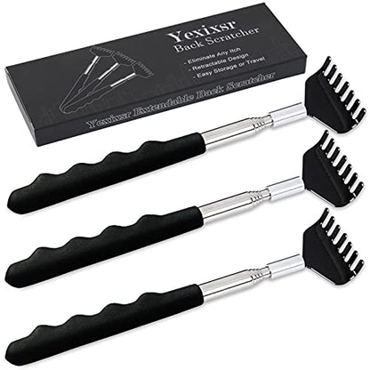 Yexixsr Back Scratcher Extendable Portable Back Massager for Men Women Kids Adults, Telescopic Back Scratching Tool with Rubber Handles, 3 Pack