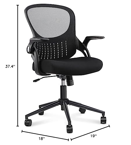 Home Office Chair Ergonomic Desk Chair Mesh Computer Chair Modern Height Adjustable Swivel Chair with Lumbar Support/Flip-up Arms, Black