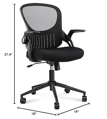 Home Office Chair Ergonomic Desk Chair Mesh Computer Chair Modern Height Adjustable Swivel Chair with Lumbar Support/Flip-up Arms, Black