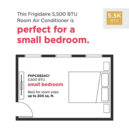 Frigidaire FHPC082AC1 Portable Room Air Conditioner, 5500 BTU with a Multi-Speed Fan, Dehumidifier Mode, Easy-to-Clean Washable Filter, in White