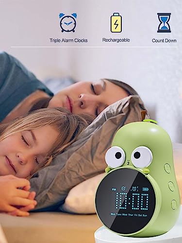 Alarm Clock for Kids: Cute Pear Design, Snooze, Triple Alarms, 5 Ringtones- Premium Digital Wake Up Clock for Children's Bedrooms - Rechargeable