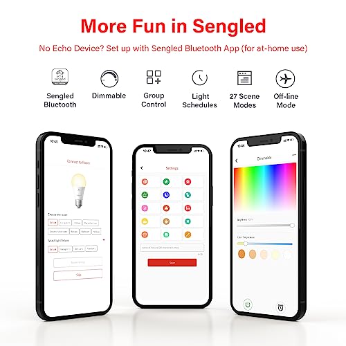 Sengled Alexa Light Bulb, S1 Auto Pairing with Alexa Devices, Warm Light Bulbs, Smart Light (Alexa), Bluetooth Mesh Smart Home Lighting, E26 60W Equivalent, 800LM, Soft White (2700k), (Pack of 4)