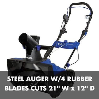 Snow Joe SJ625E Electric Walk-Behind Single Stage Snow Blower, 21-Inch Clearing Width, 15-Amp Motor, Directional Chute Control, LED Light, Blue