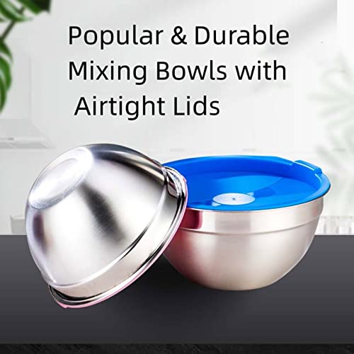 Mixing Bowls with Airtight Lids, 23PCS Large Stainless Steel Mixing Bowl Set & 400ML Measuring Cups & Baking Tools, Kitchen Utensils Metal Nesting Bowl 7/6/4.5/3.5/2.5QT for Prepping Cooking Serving