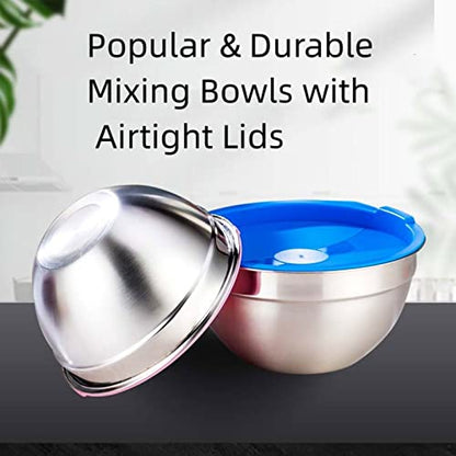 Mixing Bowls with Airtight Lids, 23PCS Large Stainless Steel Mixing Bowl Set & 400ML Measuring Cups & Baking Tools, Kitchen Utensils Metal Nesting Bowl 7/6/4.5/3.5/2.5QT for Prepping Cooking Serving