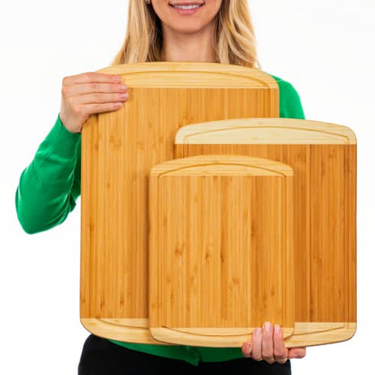 Organic Bamboo Cutting Board Set of 3 with Lifetime Replacements - Wood Cutting Board Set with Juice Groove - Wooden Chopping board Set for Kitchen, Meat and Cheese - Wooden Cutting Boards for Kitchen