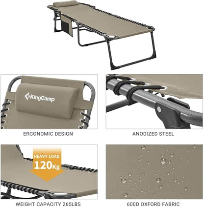 KingCamp Outside Folding Adjustable Lounge Patio Chaise Chairs, 74.8''x23.2''x14.5'', Beige-2 Pack