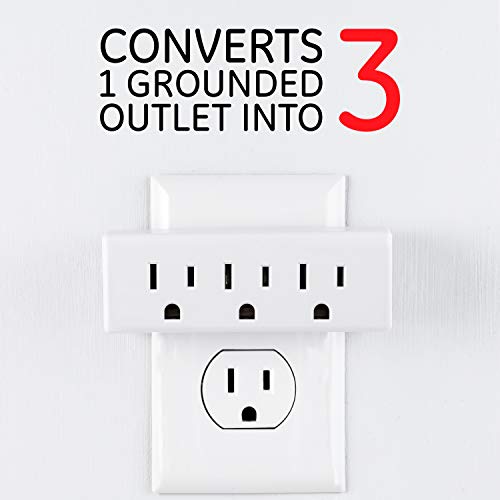 GE home electrical 3-Outlet Extender Wall Tap, Grounded Adapter Plug, Indoor Rated, 3-Prong, Perfect for Travel, UL Listed, White, 52203