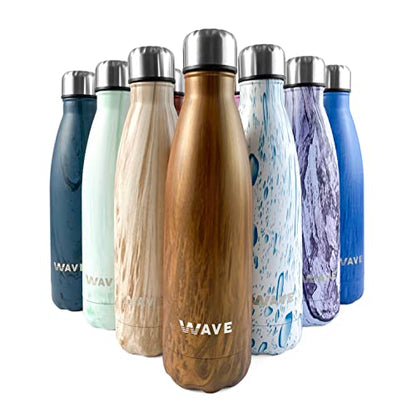 Double Wall Vacuum Insulated Water Bottle –17 Fl Oz –304 Stainless Steel Bottle – Colorful Powder Coated – Keeps Drinks Cold for 24 Hours and Hot for 18 – BPA-Free – Perfect for the Go (Dark Wooden)