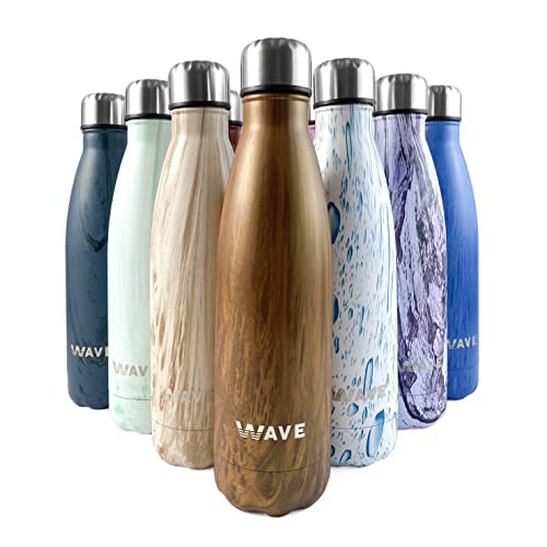 Double Wall Vacuum Insulated Water Bottle –17 Fl Oz –304 Stainless Steel Bottle – Colorful Powder Coated – Keeps Drinks Cold for 24 Hours and Hot for 18 – BPA-Free – Perfect for the Go (Dark Wooden)