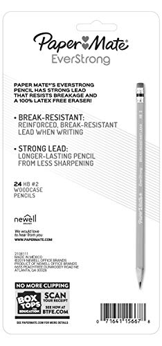 Paper Mate EverStrong #2 Pencils, Reinforced, Break-Resistant Lead When Writing, 6 Packs of 24 (144 Count)