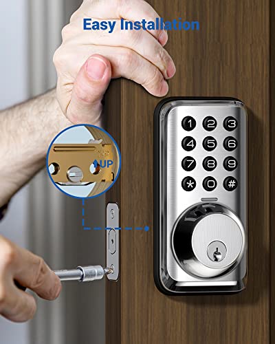 Veise Keyless Entry Door Lock, Electronic Keypad Deadbolt Lock, Auto Lock, 20 User Codes, 1 Touch Locking, Anti-Peeking Password, Easy Installation Design, Satin Nickel