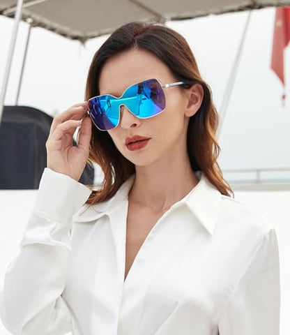 Square Oversized Sunglasses for Women Men, Wrap Around Fashion Frame Big Sunglasses Trendy Shades Sunglasses UV400 Protection