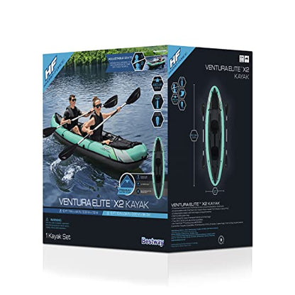 Bestway Hydro-Force 2-Person Ventura Elite Inflatable Kayak Set | Includes Kayak, 2 Aluminum Paddles, Hand Pump, 2 Fins and Carry Bag