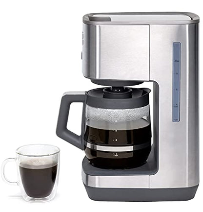GE Drip Coffee Maker With Timer | 12-Cup Glass Carafe Coffee Pot With Warming Plate | Adjustable Brew Strength | Wide Shower Head for Maximum Flavor | Kitchen Essentials | Stainless Steel