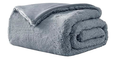 UGG 11069 Euphoria Plush Faux Fur Reversible Throw Cozy Fuzzy Fluffy Blanket for Couch Bed Hotel Style Luxury Machine Washable Home Decor Luxurious Soft Throws for Sofa, 70 x 50-inch, Chambray