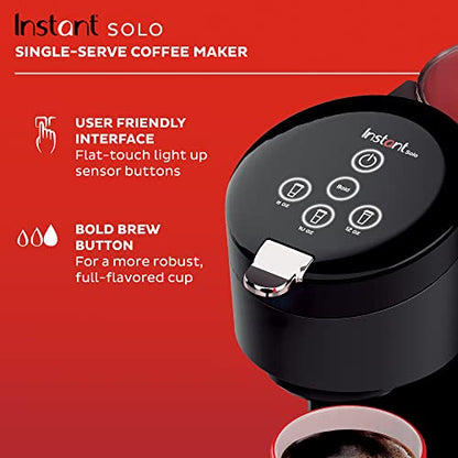 Instant Solo Single Serve Coffee Maker, From the Makers of Instant Pot, K-Cup Pod Compatible Coffee Brewer, Includes Reusable Coffee Pod & Bold Setting, Brew 8 to 12oz., 40oz. Water Reservoir, Black