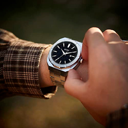 BUREI Fashion Quartz Watch for Men Watch Analog Date Watch with Stainless Steel Band Waterproof Classic Watches for Men