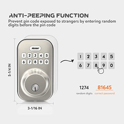 MASOANT Keyless Entry Smart Door Lock Electronic Keypad Deadbolt Lock with Keypads and Key Front Door Lock Set Auto Lock Anti-Peeping Password Weatherproofing Brushed Nickel