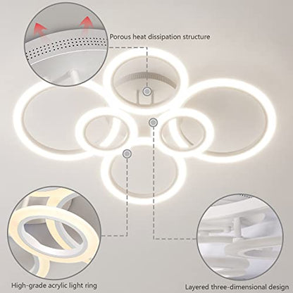 OUQI Modern LED Ceiling Light Dimmable Remote Control 4 Ring Ceiling Light 48W 4400LM, Ceiling Light for Living Room, Bedroom, Kitchen, Corridor, Balcony, Dining Room, White, 2800-7000K