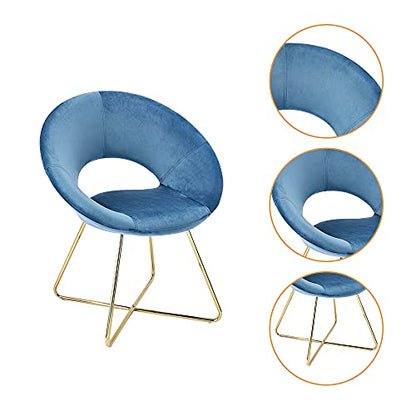 CangLong Modern Velvet Accent Upholstered Make-up Stool Home Office Guest Reception Dining Leisure Lounge Chairs with Golden Legs Set of 2, Blue 1