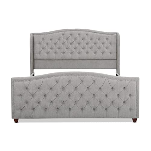 Jennifer Taylor Home Marcella Upholstered Shelter Headboard Bed Set, King, Silver Grey Polyester