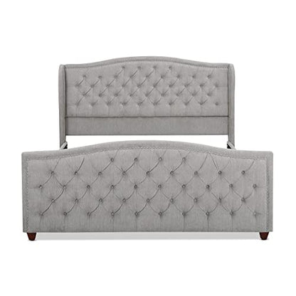 Jennifer Taylor Home Marcella Upholstered Shelter Headboard Bed Set, King, Silver Grey Polyester