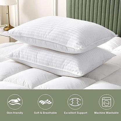 Ankwos Down Alternative Bedding Pillow, 2-Pack Queen Size (28”x20“), Pillows for Back Sleepers, Side Sleepers, and Stomach Sleepers, Double-Edge Sewing Design, Machine Washable, White