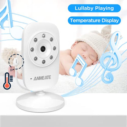 Video Baby Monitor with Digital Camera, ANMEATE Digital 2.4Ghz Wireless Video Monitor with Temperature Monitor, 960ft Transmission Range, 2-Way Talk, Night Vision, High Capacity Battery