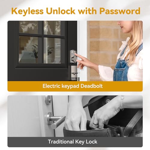 Keyless Entry Door Lock with Handle,Brightify Electronic Keypad Deadbolt, Front Door Lock Set keyless Entry - Auto Lock,Backlit,Easy Installationm, Front Door Handle Sets, Satin Nickel Brushed