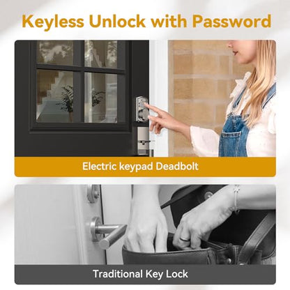 Keyless Entry Door Lock with Handle,Brightify Electronic Keypad Deadbolt, Front Door Lock Set keyless Entry - Auto Lock,Backlit,Easy Installationm, Front Door Handle Sets, Satin Nickel Brushed