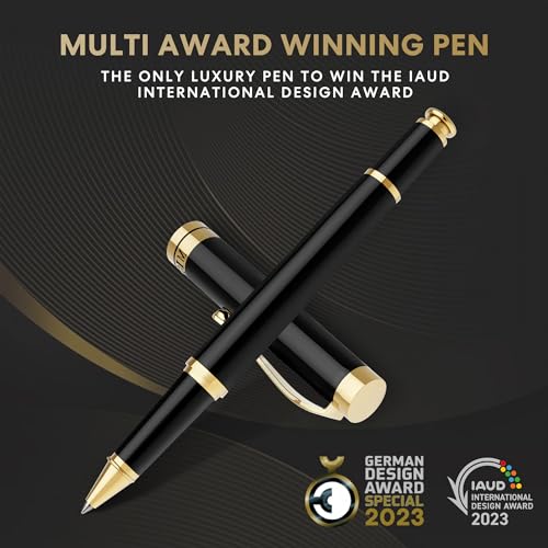 Miscoos Luxury Pen Fancy Rollerball Pens Smooth Writing Nice Pens for Men & Women 24K Gold Finish Gift Pen Set for Office, Graduation, Professional Executive Pens with Schmidt Black Refill
