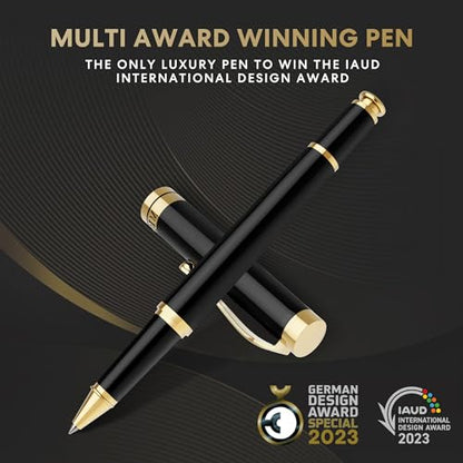 Miscoos Luxury Pen Fancy Rollerball Pens Smooth Writing Nice Pens for Men & Women 24K Gold Finish Gift Pen Set for Office, Graduation, Professional Executive Pens with Schmidt Black Refill