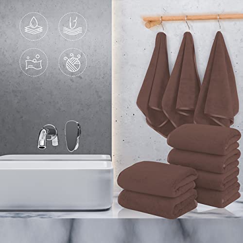 TENSTARS Silk Hemming Hand Towels for Bathroom - Quick Drying - Ultra Soft Microfiber Absorbent Towel for Bath Fitness, Gym, Shower, Hotel, and Spa - 16x28 Inch | Set of 6, Wood Brown