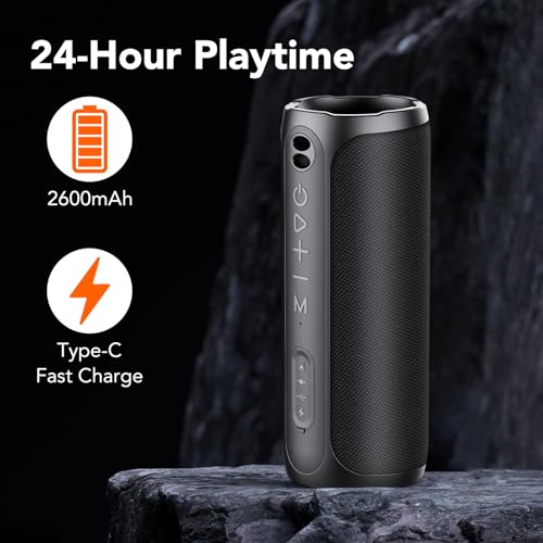 Portable Bluetooth Speakers, IPX7 Waterproof Speaker Bluetooth Wireless, 20W Loud Stereo Sound, 24H Playtime, RGB Lights, Dual Pairing, Bluetooth 5.3 Wireless Speaker for Travel Outdoor Home