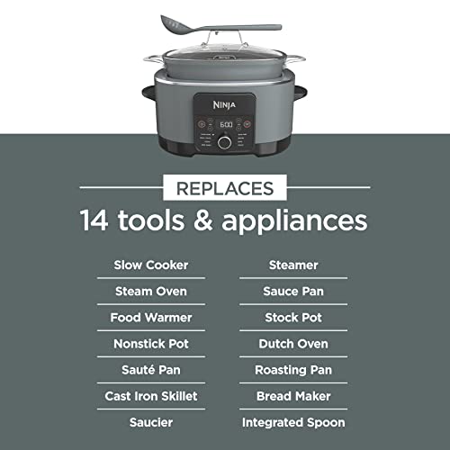 Ninja MC1001 Foodi PossibleCooker PRO 8.5 Quart Multi-Cooker, with 8-in-1 Slow Cooker, Dutch Oven, Steamer & More, Glass Lid Integrated Spoon, Nonstick, Oven Safe Pot to 500°F, Sea Salt Gray