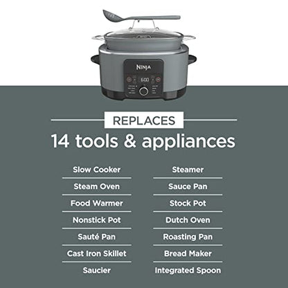 Ninja MC1001 Foodi PossibleCooker PRO 8.5 Quart Multi-Cooker, with 8-in-1 Slow Cooker, Dutch Oven, Steamer & More, Glass Lid Integrated Spoon, Nonstick, Oven Safe Pot to 500°F, Sea Salt Gray
