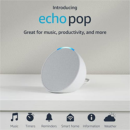 Introducing Echo Pop | Full sound compact smart speaker with Alexa | Glacier White