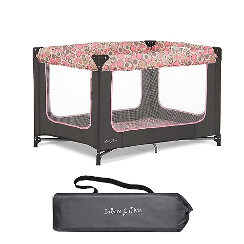 Dream On Me Zodiak Portable Playard in Grey and Pink, Lightweight, Packable and Easy Setup Baby Playard, Breathable Mesh Sides and Soft Fabric - Comes with a Removable Padded Mat