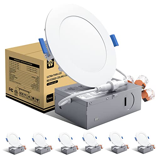 Deruce Lum 6 Pack 4 Inch 3000k Ultrathin Led Recessed Light, Superbright recessed Lighting 4 inches led recessed Light for Living Room Bedroom Kitchen Hallway 9W 750lm- ETL & Energy Star Certified