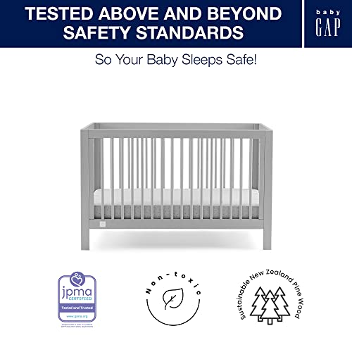 babyGap by Delta Children Charlie 6-in-1 Convertible Crib TrueSleep Crib and Toddler Mattress Legacy 3 Drawer Dresser (Bundle), Grey