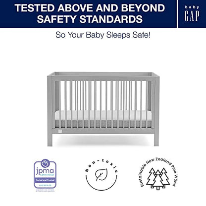 babyGap by Delta Children Charlie 6-in-1 Convertible Crib TrueSleep Crib and Toddler Mattress Legacy 3 Drawer Dresser (Bundle), Grey