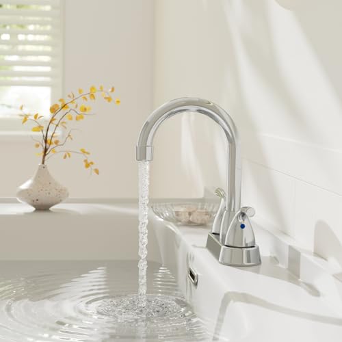 Phiestina Chrome 2 or 3 Hole Bathroom Sink Faucet 4 Inch Centerset, Two Handles Copper Faucet, with Metal Pop-up Drain Assembly with Overflow, CUPC Water Supply Line, BF02011-B11-C
