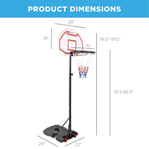 Best Choice Products Kids Height-Adjustable Basketball Hoop, Portable Backboard System w/ 2 Wheels, Fillable Base, Weather-Resistant, Nylon Net, Adjusts from 70.5in to 82.3in - White