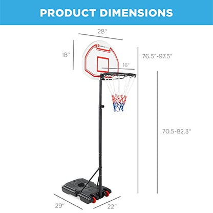 Best Choice Products Kids Height-Adjustable Basketball Hoop, Portable Backboard System w/ 2 Wheels, Fillable Base, Weather-Resistant, Nylon Net, Adjusts from 70.5in to 82.3in - White