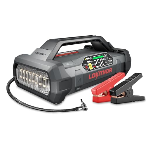 LOKITHOR JA302 Jump Starter with Air Compressor, 2500Amp 12V Portable Car Battery Booster pack for Upto 8.5L Gas or 6.5L Diesel, 150 PSI Tire Inflator with Digital Screen, 36 Months Ultra-Long Standby