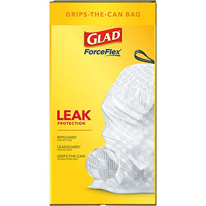GLAD ForceFlex Tall Drawstring Trash Bags, 13 Gallon White Trash Bags for Tall Kitchen Trash Can, Unscented Leak Protection Bags, 120 Count - Packaging May Vary
