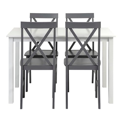 Walker Edison 4 Person Modern Farmhouse Wood Small Dining Table Dining Room Kitchen Table Set Dining 4 X Chairs Set, 48 Inch, White and Grey