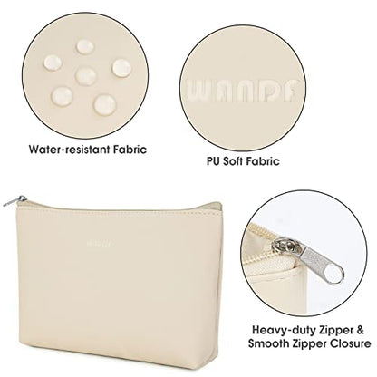 WANDF Cosmetic Bag for Women Makeup bag Organizer Mini Makeup Pouch for Purse Water Resistant Girls Gift(L-Khaki)